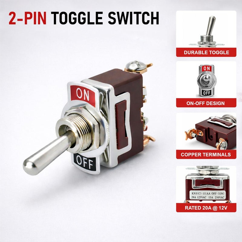 MGI SpeedWare 2-Pin SPST Momentary Metal Toggle Switch (ON)/Off | 20 Amp at 12VDC 125VAC | with Waterproof Boots (5-Pack) - Image 4